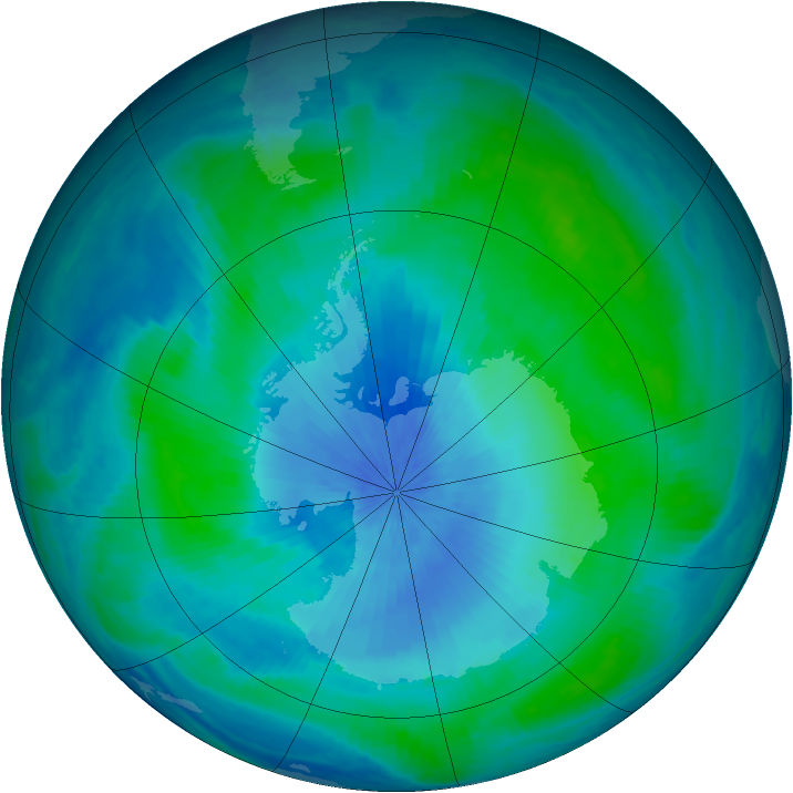 Antarctic ozone map for 20 February 2001